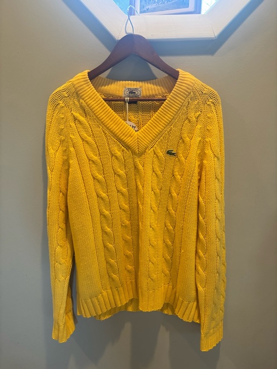 Lacoste Sweaters - Vintage Lacoste Yellow V-Neck Cable Knit Sweater